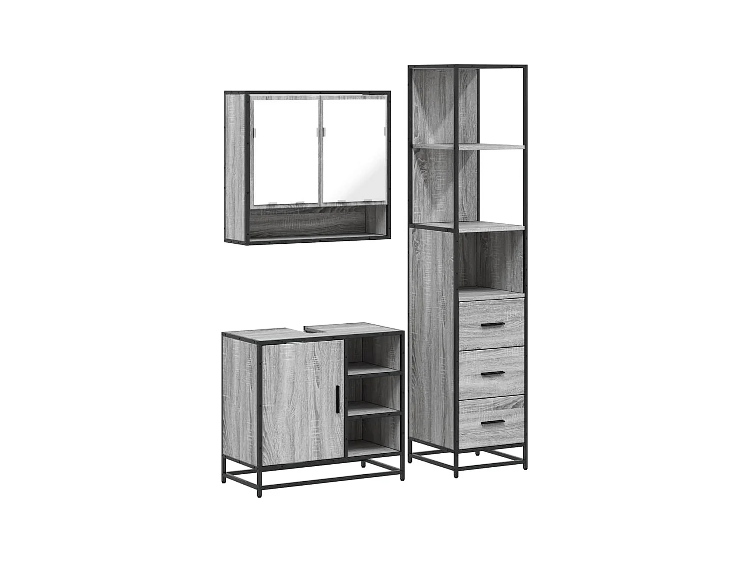 Ensemble de meubles de salle de bain 3 pcs Sonoma gris