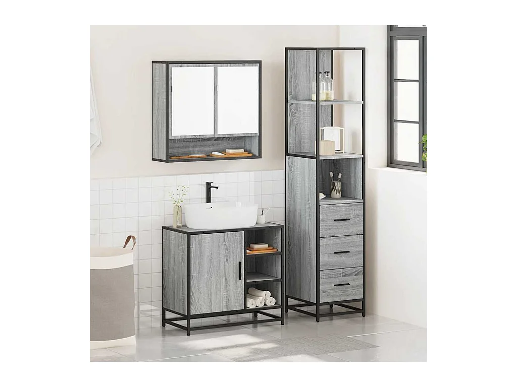 Ensemble de meubles de salle de bain 3 pcs Sonoma gris