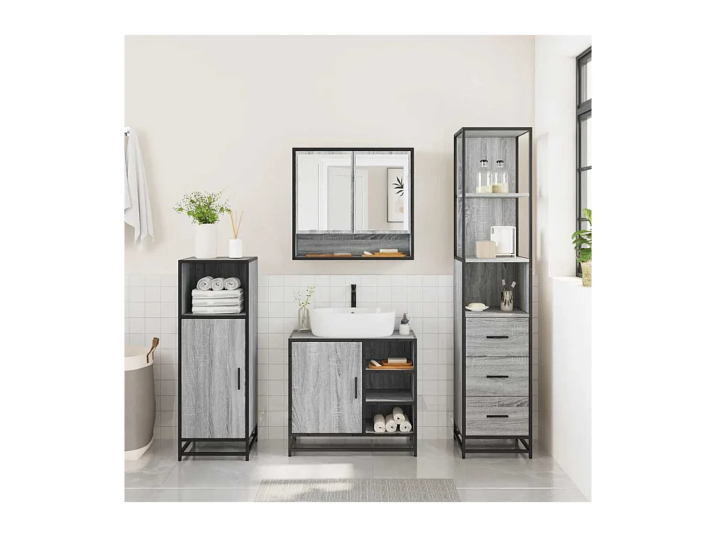 Ensemble de meubles de salle de bain 3 pcs Sonoma gris