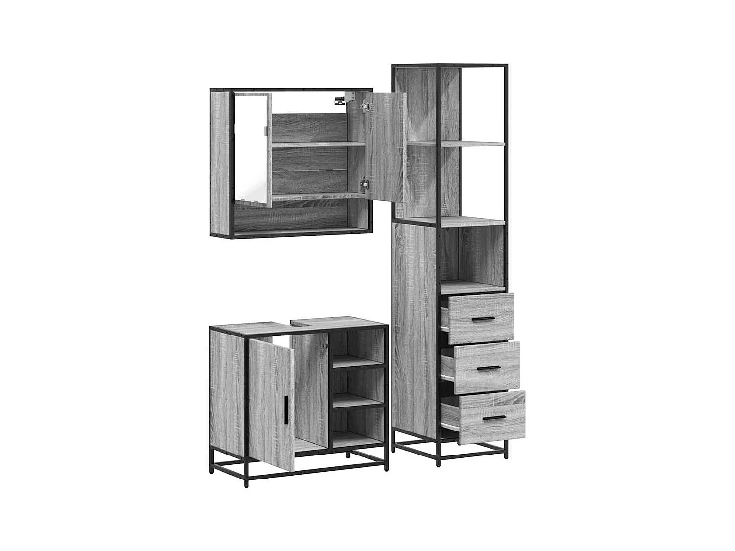 Ensemble de meubles de salle de bain 3 pcs Sonoma gris