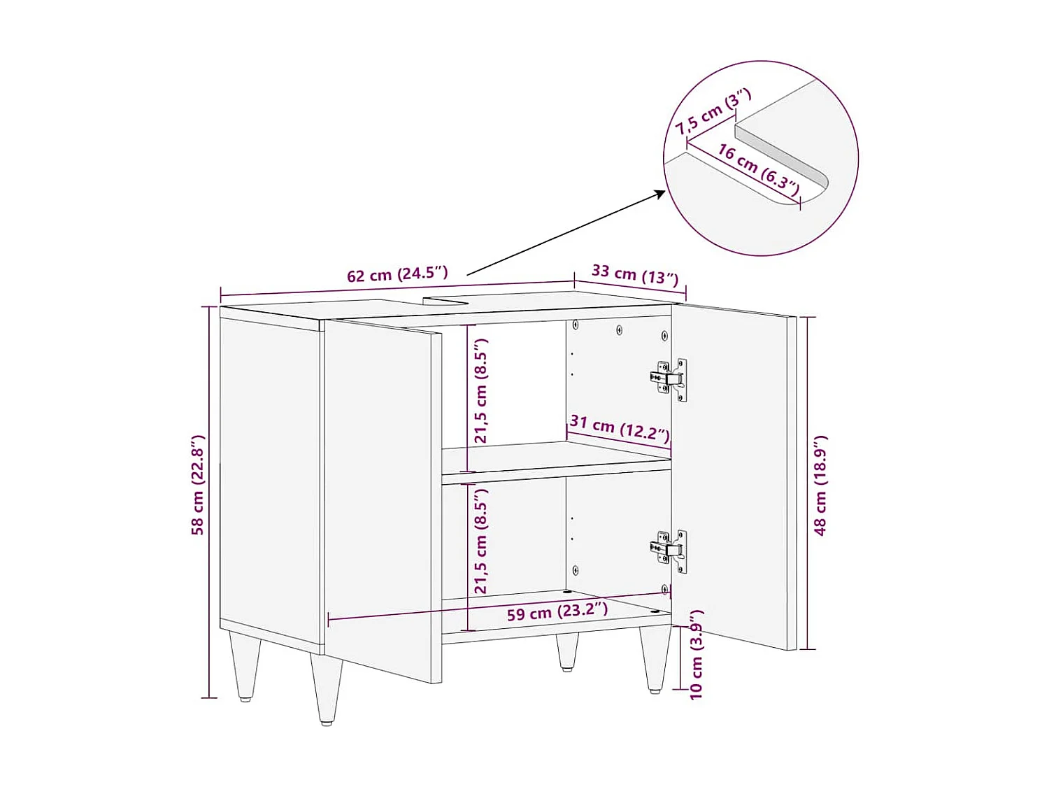 Cabinet de salle de bain Montage mural Blanc 62 x 33 x 58 cm