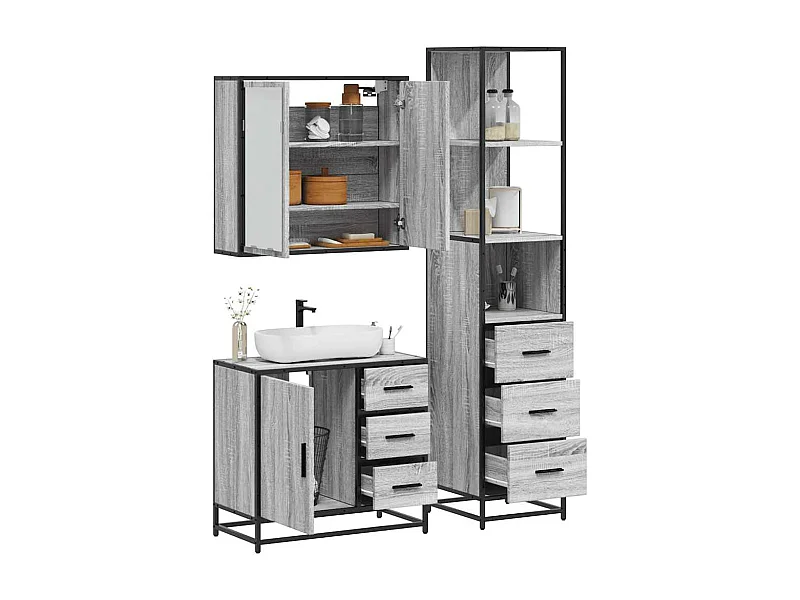 Ensemble de meubles de salle de bain 3 pcs Sonoma gris