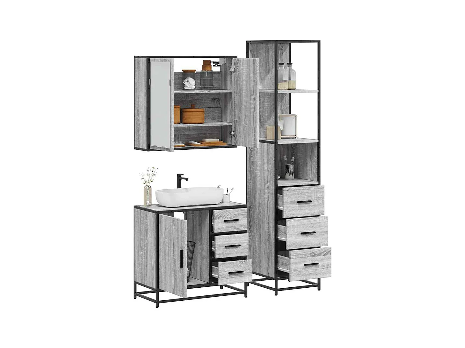 Ensemble de meubles de salle de bain 3 pcs Sonoma gris