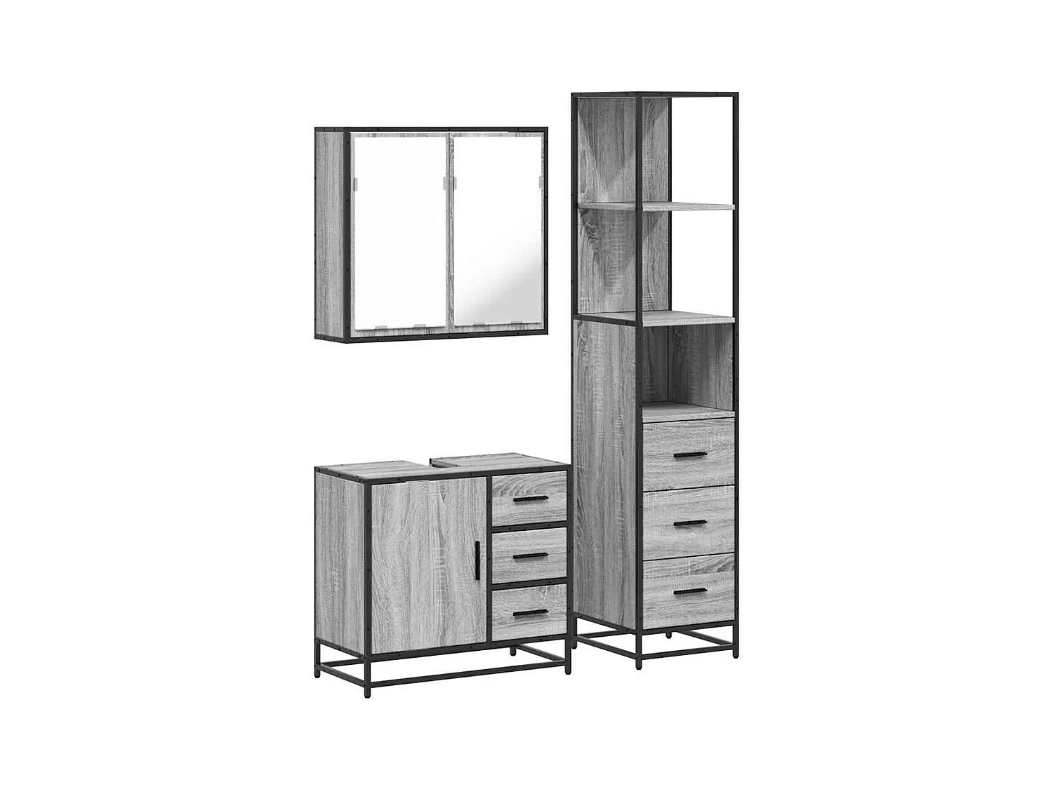 Ensemble de meubles de salle de bain 3 pcs Sonoma gris