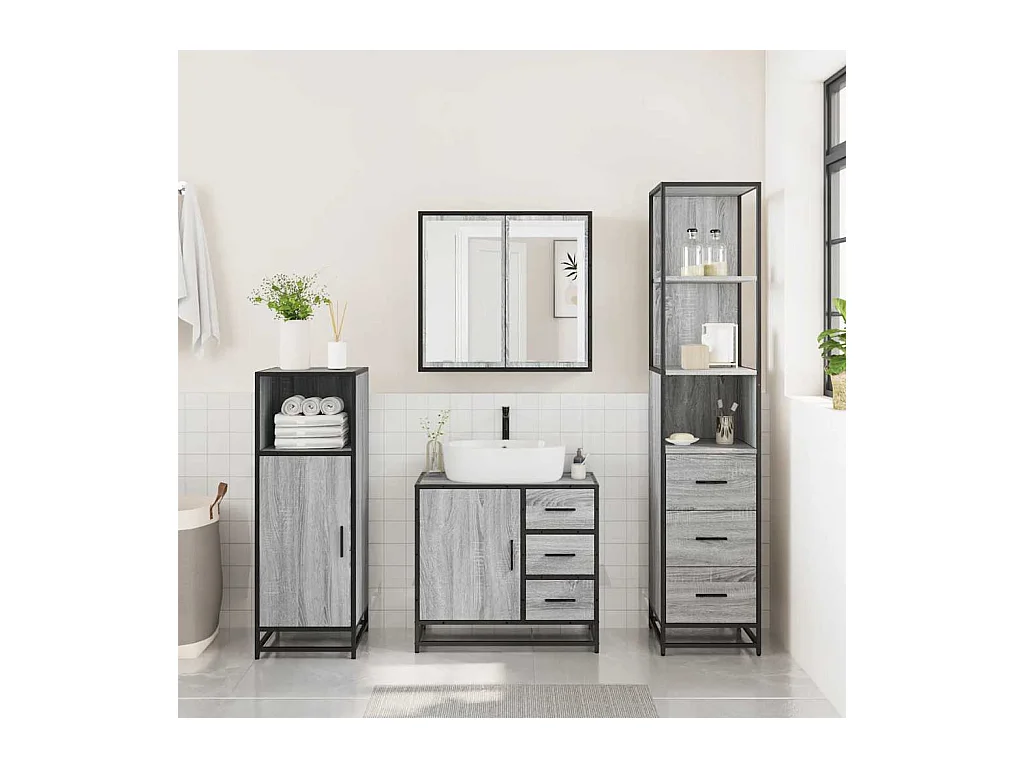 Ensemble de meubles de salle de bain 3 pcs Sonoma gris