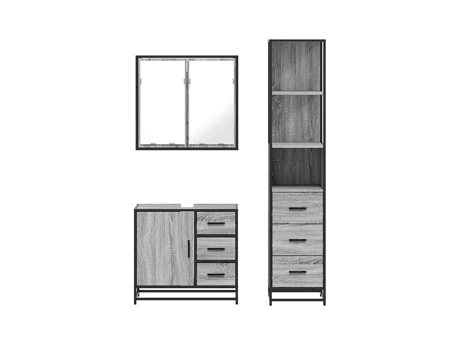 Ensemble de meubles de salle de bain 3 pcs Sonoma gris