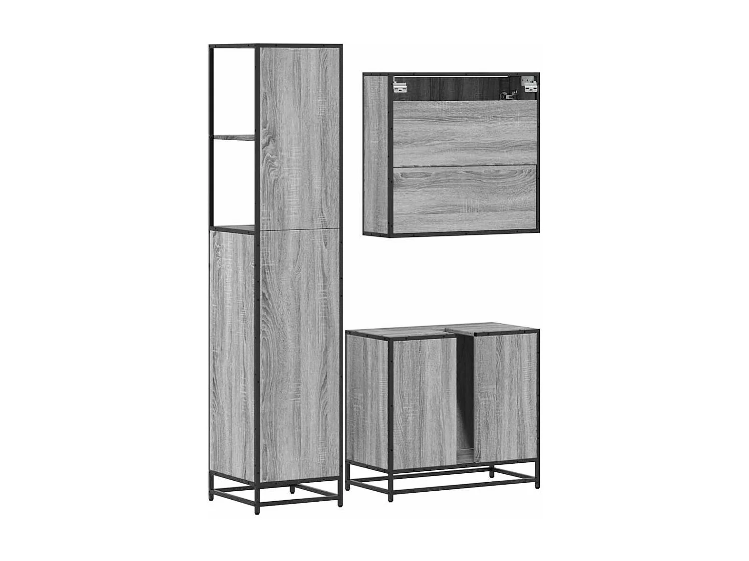 Ensemble de meubles de salle de bain 3 pcs Sonoma gris