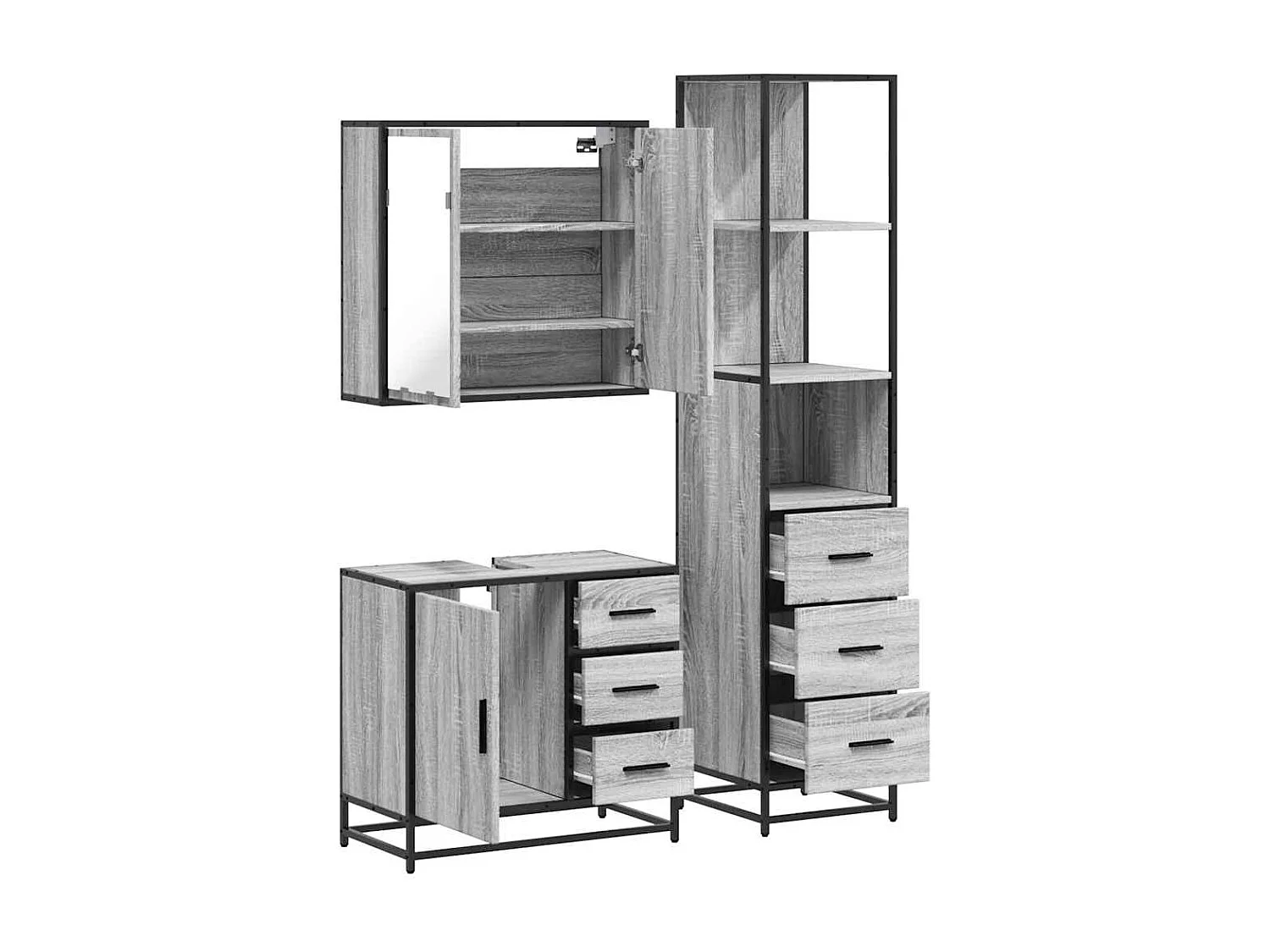 Ensemble de meubles de salle de bain 3 pcs Sonoma gris