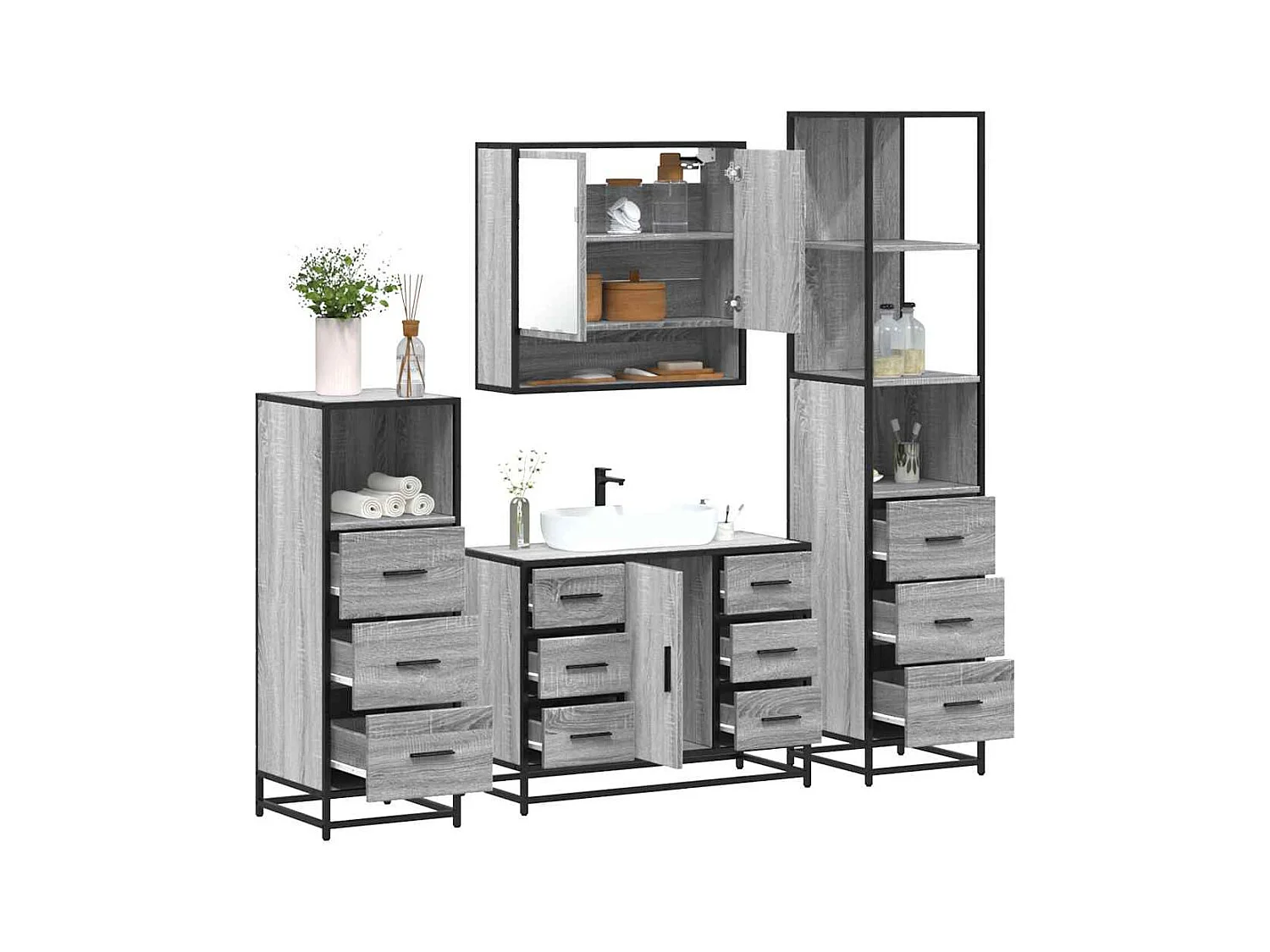 Ensemble de meubles de salle de bain 4 pcs sonoma gris