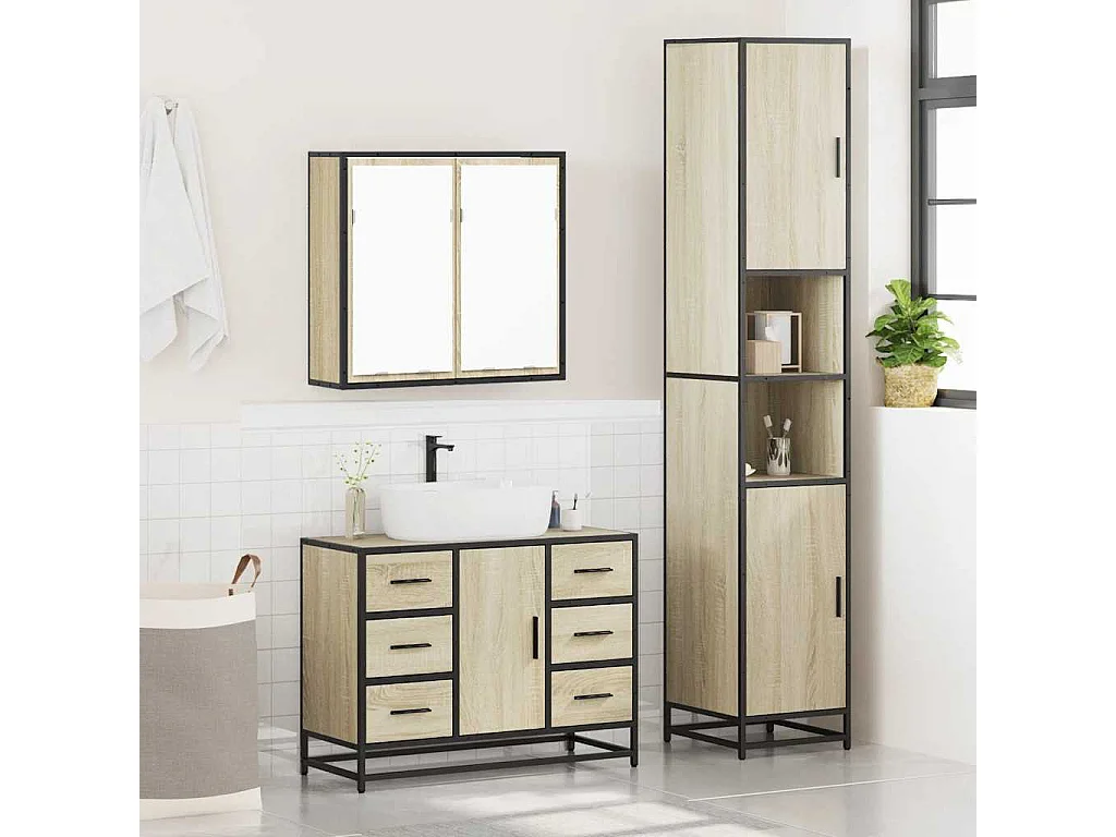 Ensemble de meubles de salle de bain 3 pcs chêne sonoma
