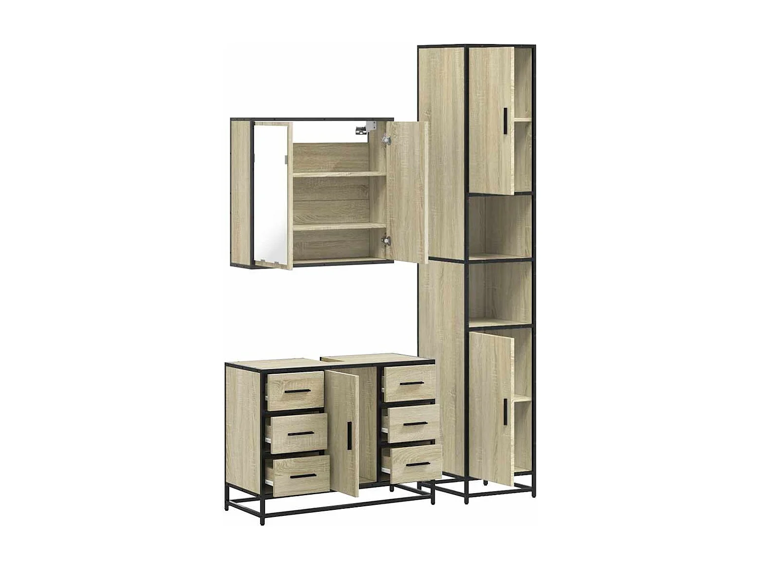 Ensemble de meubles de salle de bain 3 pcs chêne sonoma