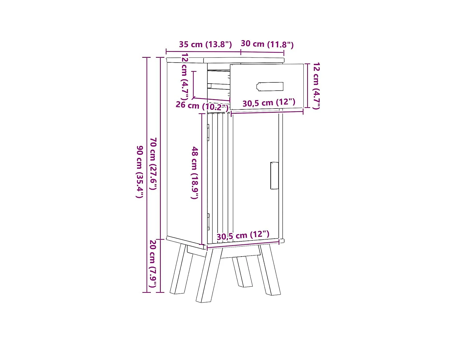 Cabinet de salle de bain avec étagère Marron 35 x 30 x 90 cm