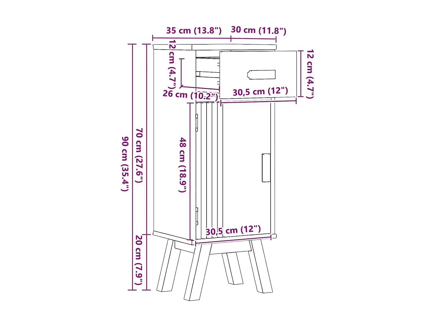 Cabinet de salle de bain avec étagère Marron 35 x 30 x 90 cm