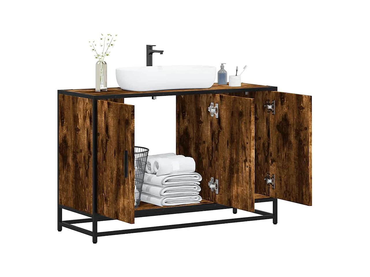 Armoire de lavabo de salle de bain chêne fumé 90x33x60 cm