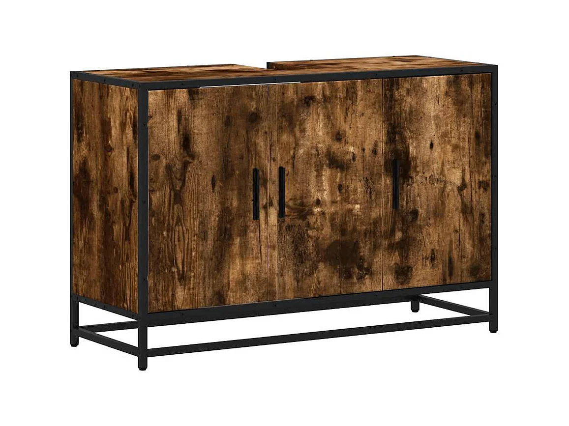Armoire de lavabo de salle de bain chêne fumé 90x33x60 cm