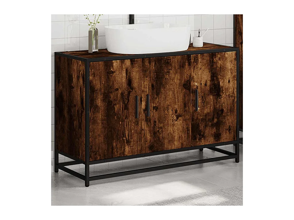 Armoire de lavabo de salle de bain chêne fumé 90x33x60 cm