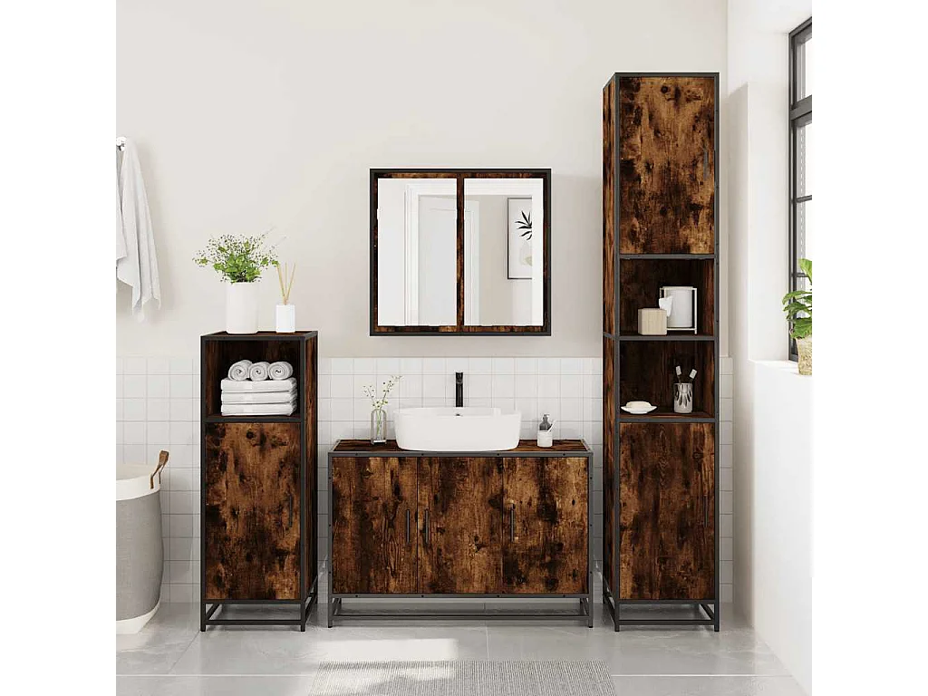 Armoire de lavabo de salle de bain chêne fumé 90x33x60 cm
