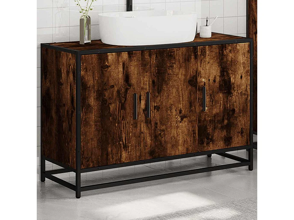 Armoire de lavabo de salle de bain chêne fumé 90x33x60 cm