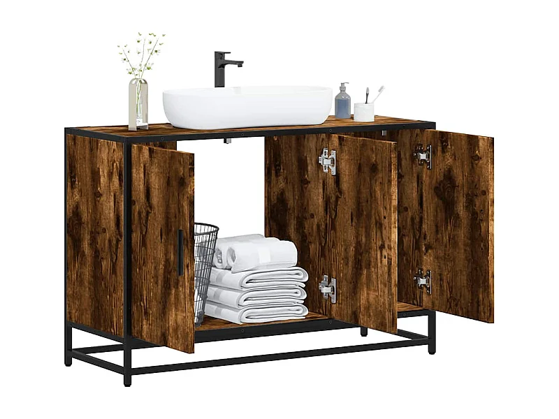 Armoire de lavabo de salle de bain chêne fumé 90x33x60 cm