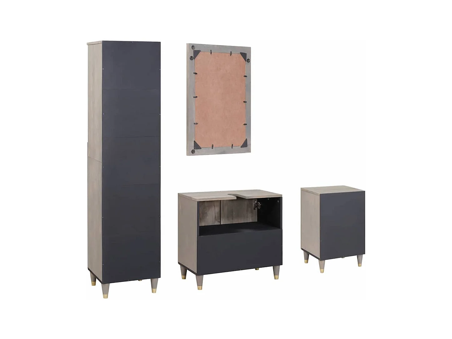 Ensemble de mobilier de salle de bain avec tiroir 4 pcs Gris