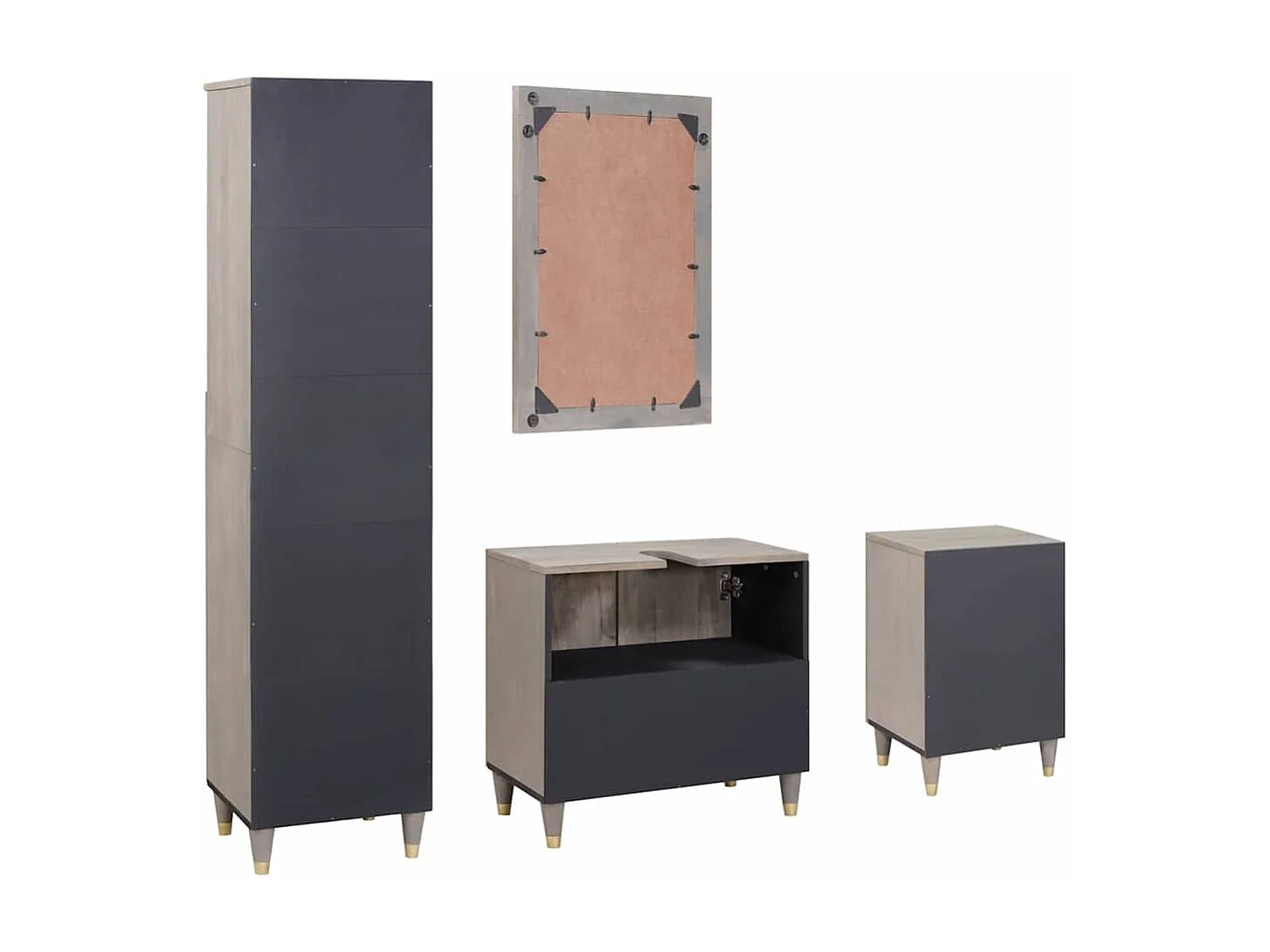 Ensemble de mobilier de salle de bain avec tiroir 4 pcs Gris