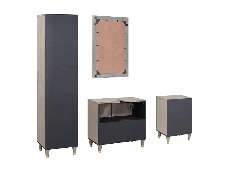 Ensemble de mobilier de salle de bain avec tiroir 4 pcs Gris