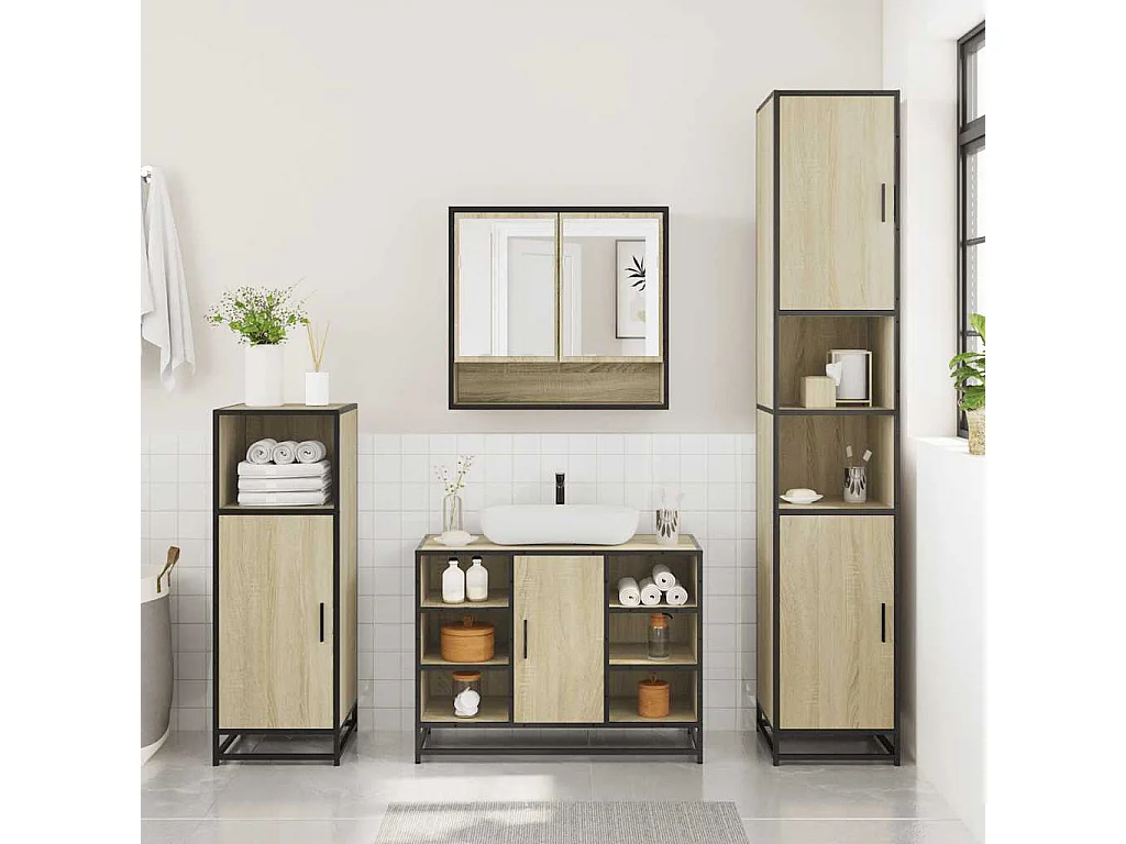 Ensemble de meubles de salle de bain 4 pcs chêne sonoma