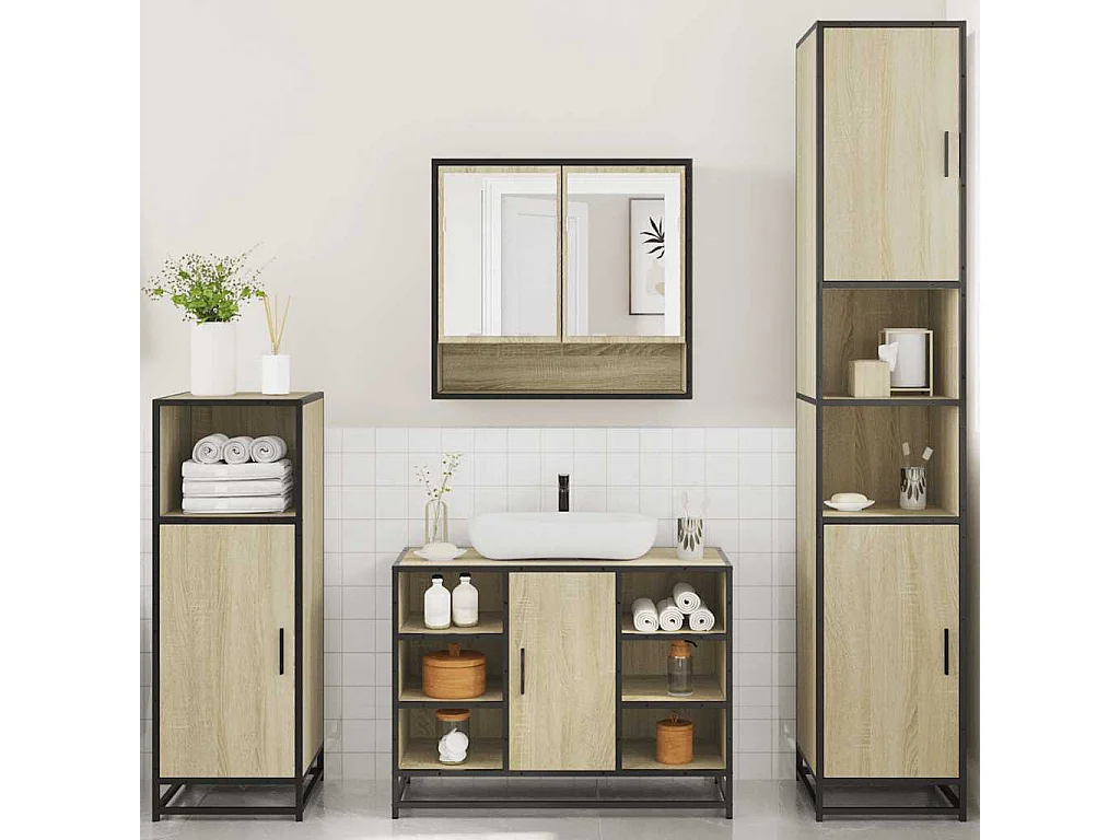 Ensemble de meubles de salle de bain 4 pcs chêne sonoma