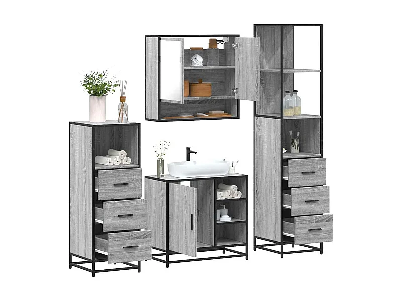Ensemble de meubles de salle de bain 4 pcs sonoma gris