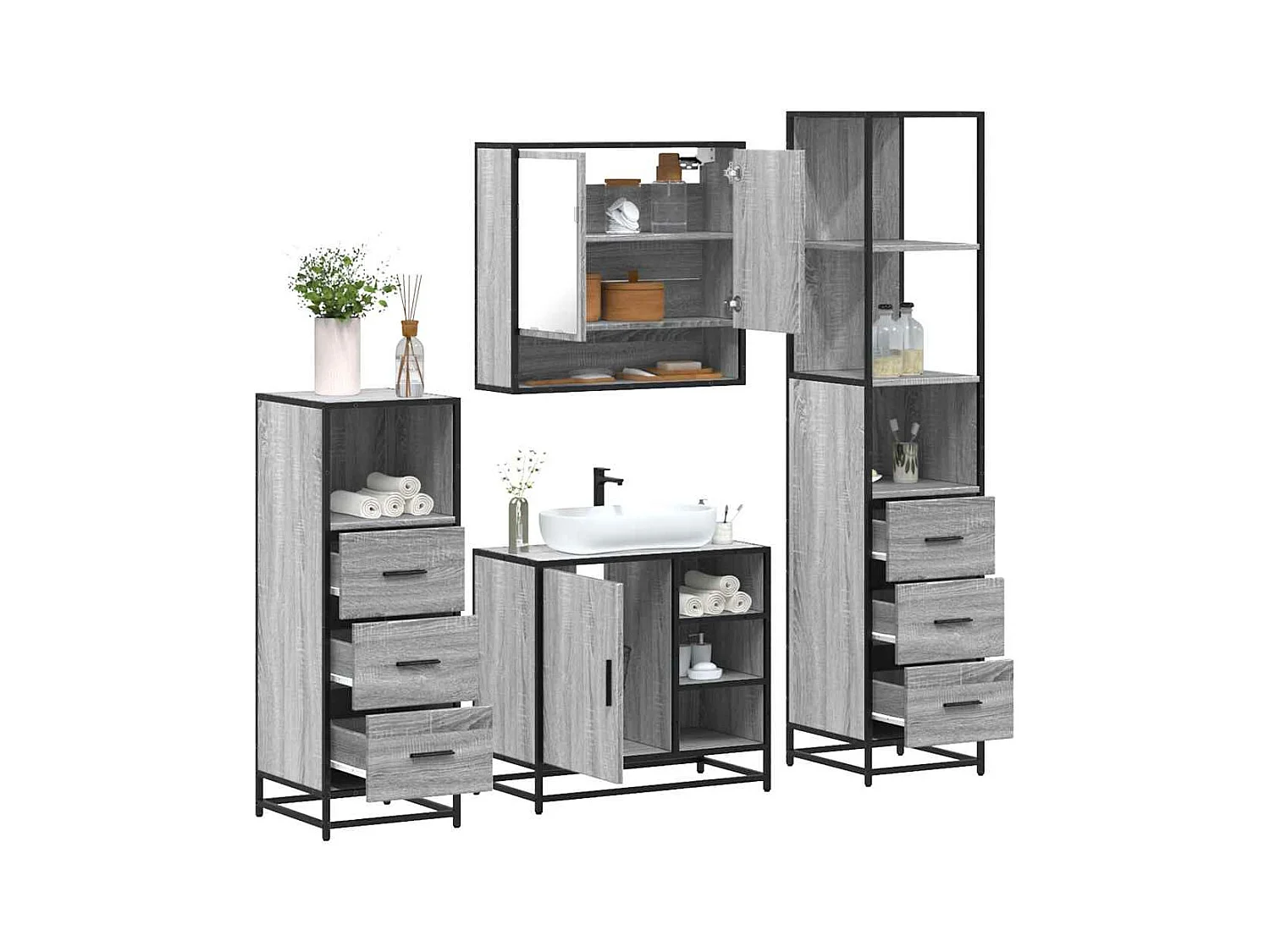 Ensemble de meubles de salle de bain 4 pcs sonoma gris