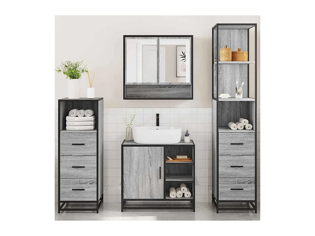 Ensemble de meubles de salle de bain 4 pcs sonoma gris