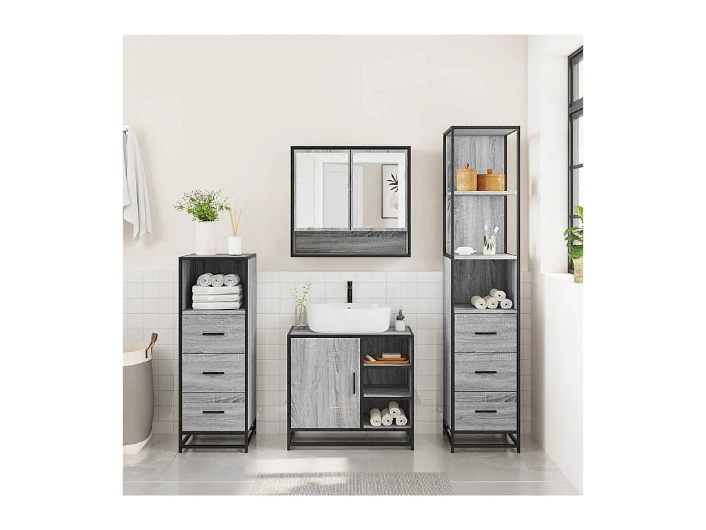 Ensemble de meubles de salle de bain 4 pcs sonoma gris