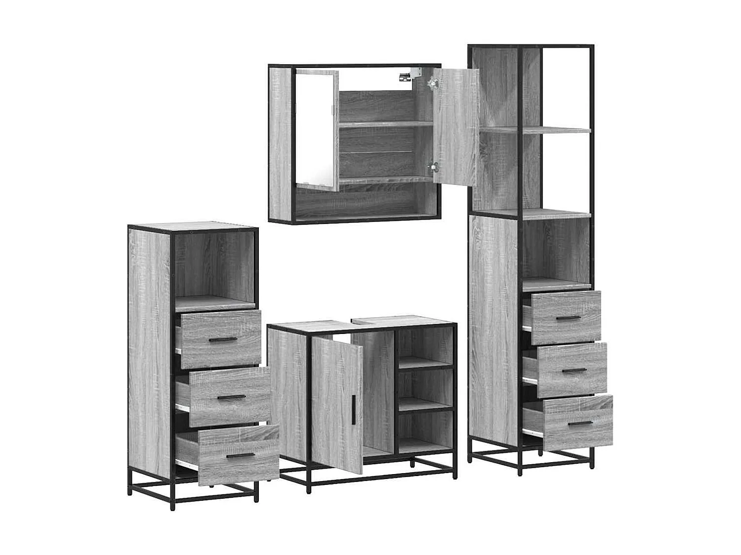 Ensemble de meubles de salle de bain 4 pcs sonoma gris