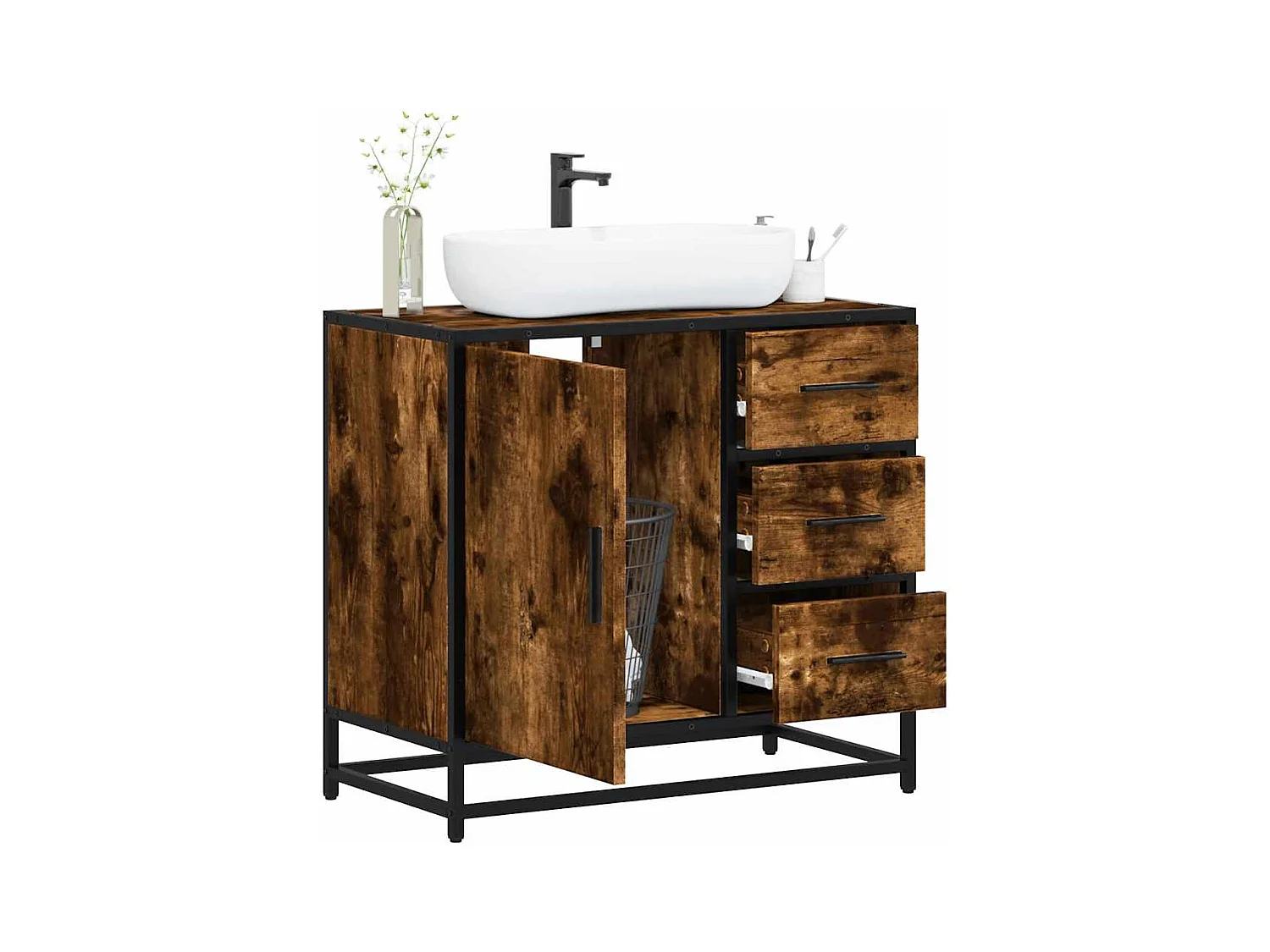 Gerookt eikenhouten wastafelmeubel 65x33x60 cm