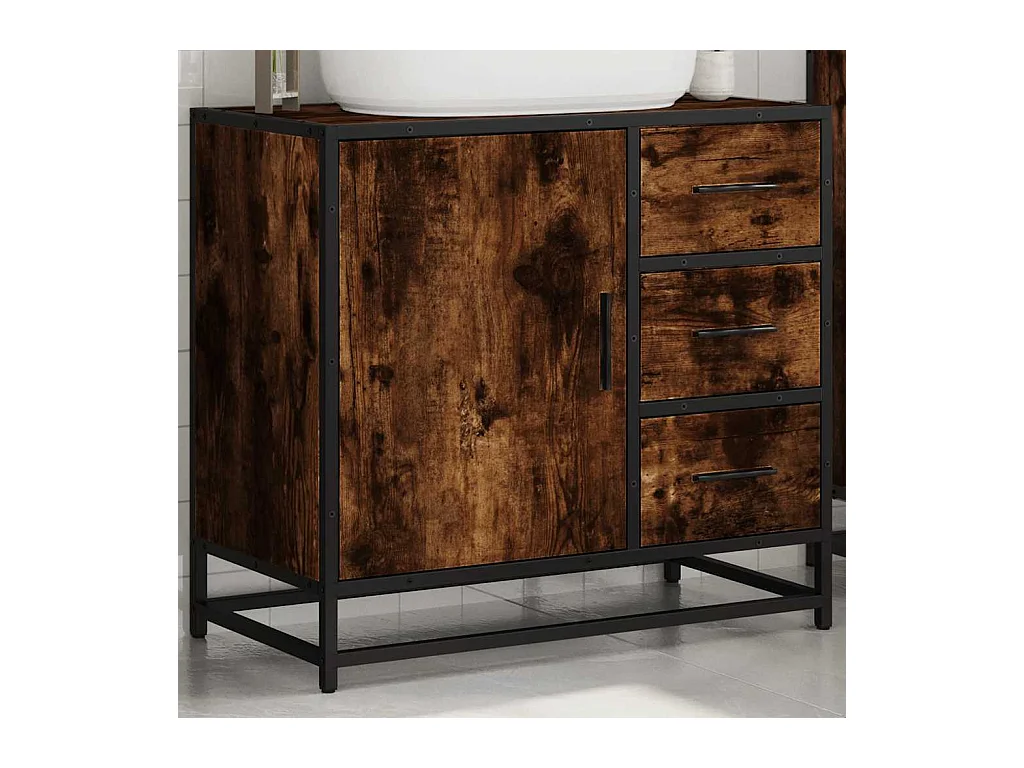 Gerookt eikenhouten wastafelmeubel 65x33x60 cm