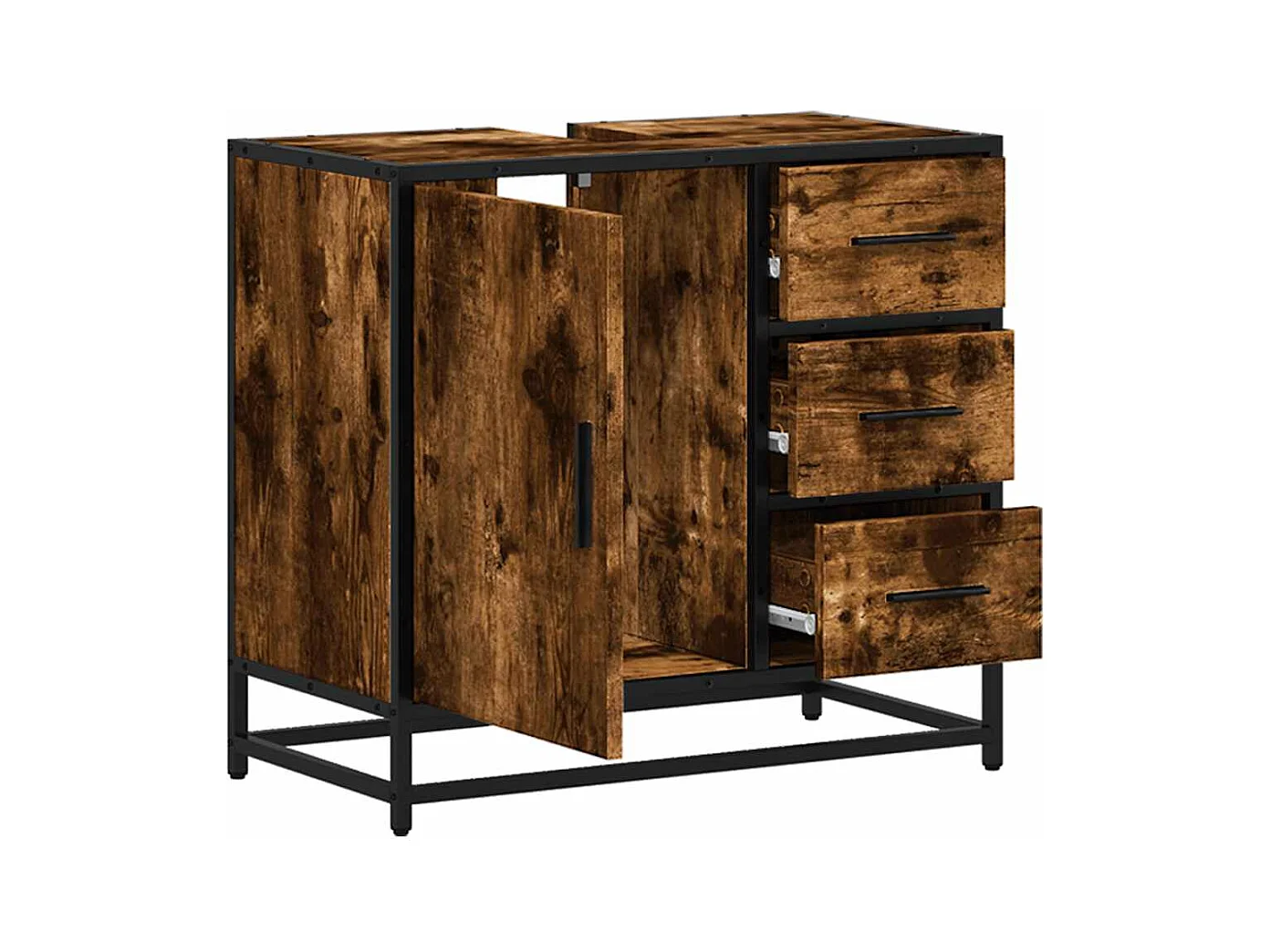 Gerookt eikenhouten wastafelmeubel 65x33x60 cm