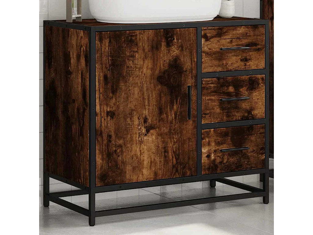 Armoire de lavabo de salle de bain chêne fumé 65x33x60 cm