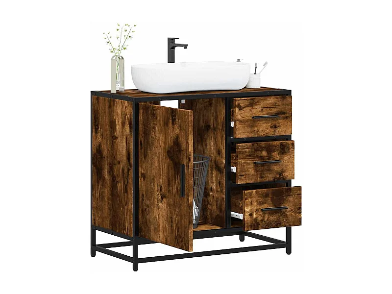 Armoire de lavabo de salle de bain chêne fumé 65x33x60 cm