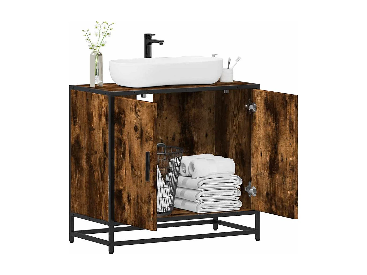 Armoire de lavabo de salle de bain chêne fumé 65x33x60 cm