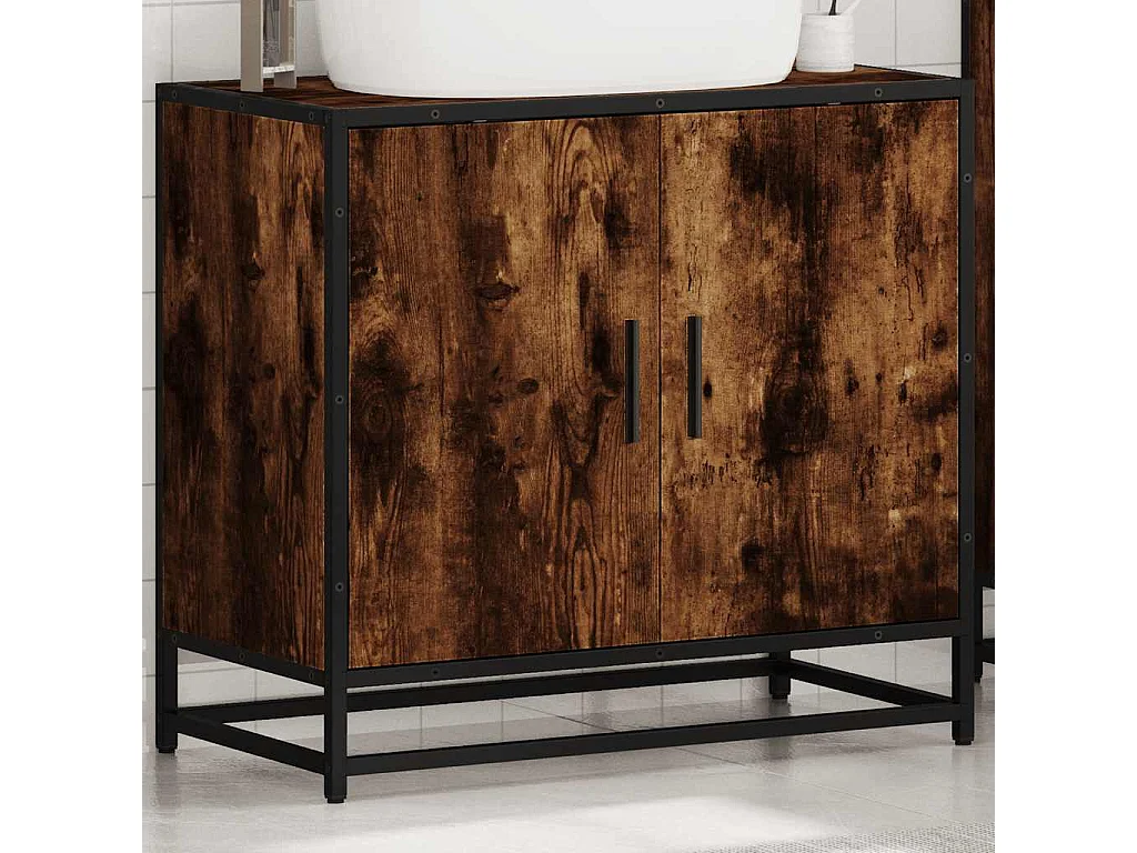Armoire de lavabo de salle de bain chêne fumé 65x33x60 cm