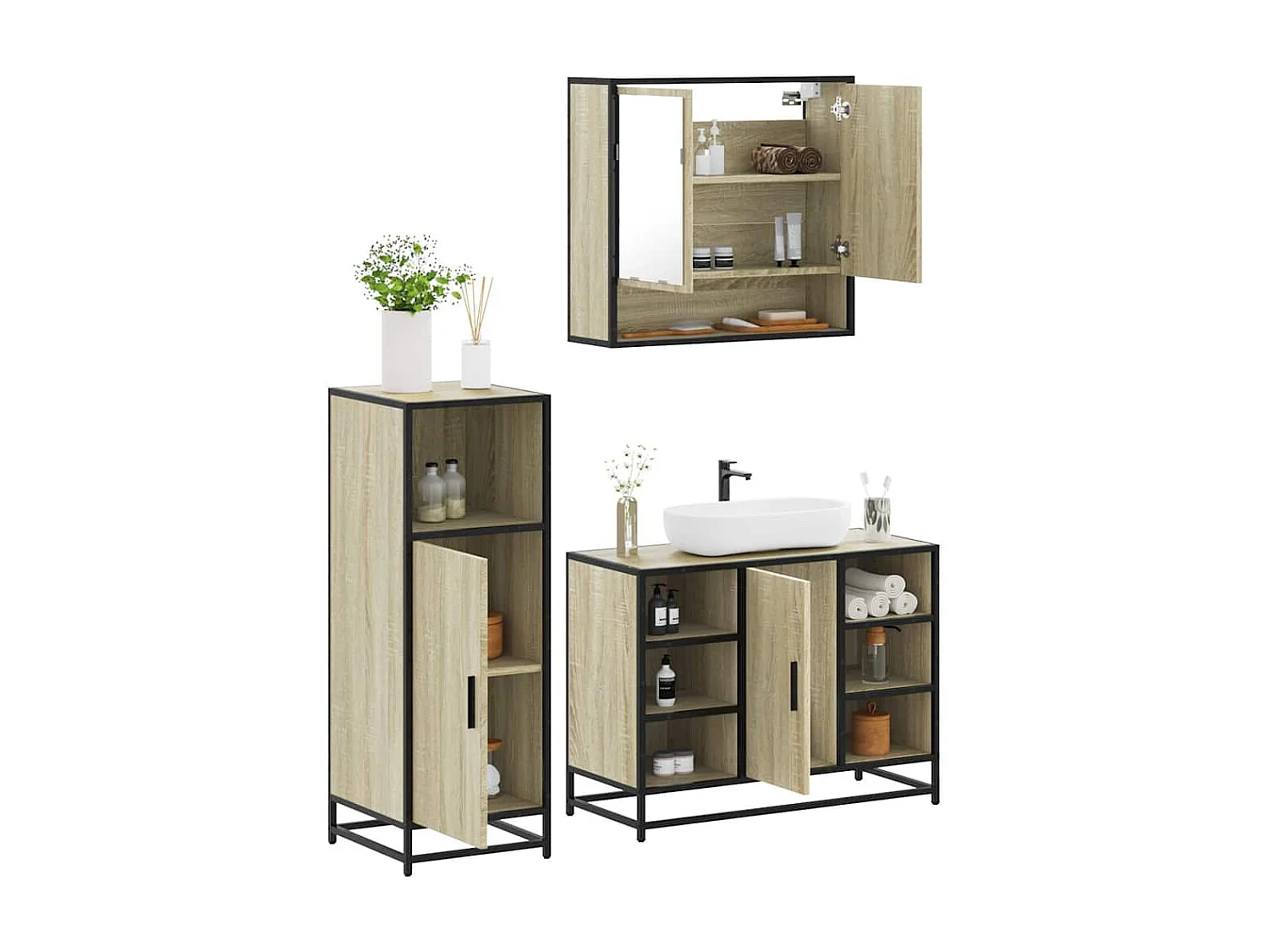 Ensemble de meubles de salle de bain 3 pcs chêne sonoma
