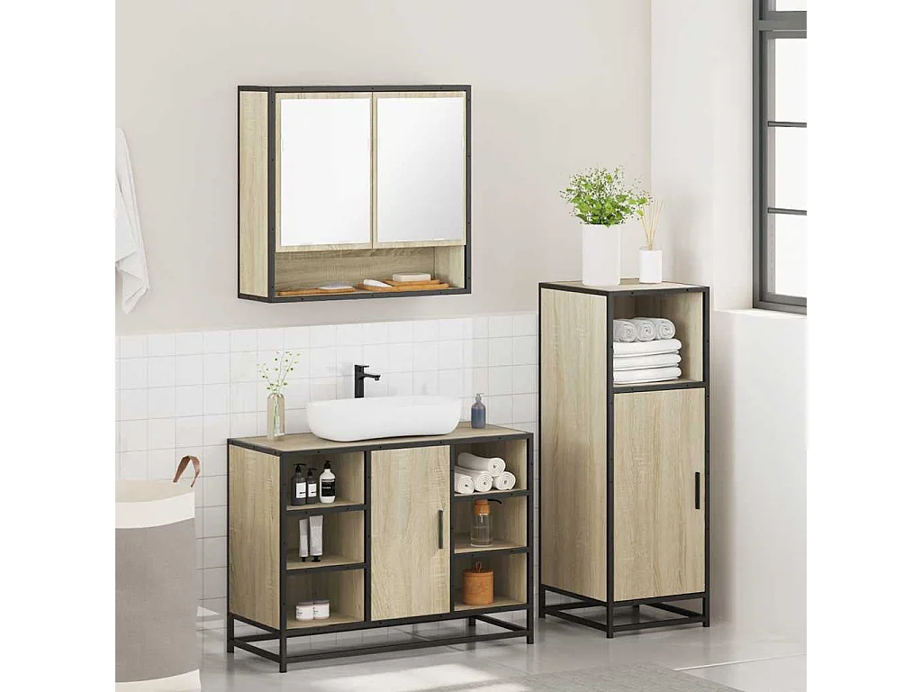 Ensemble de meubles de salle de bain 3 pcs chêne sonoma