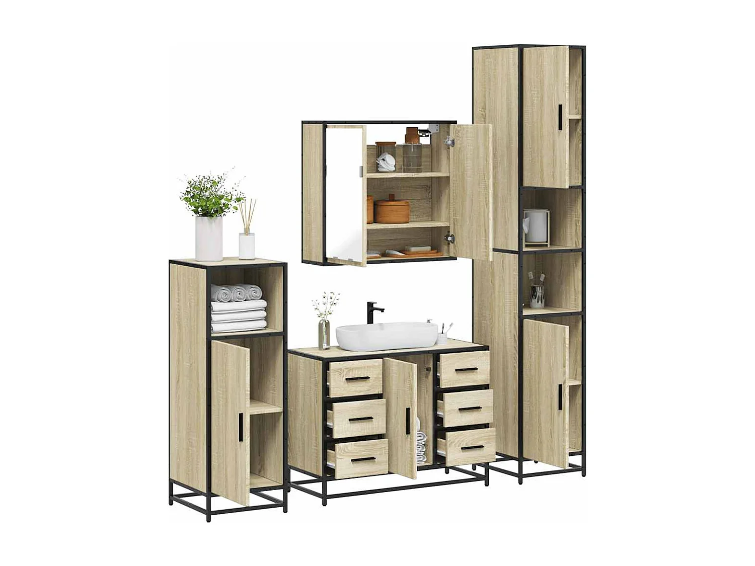 Ensemble de meubles de salle de bain 4 pcs chêne sonoma