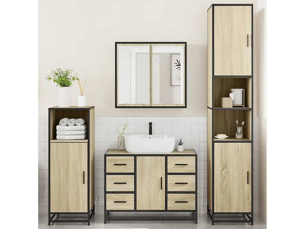 Ensemble de meubles de salle de bain 4 pcs chêne sonoma