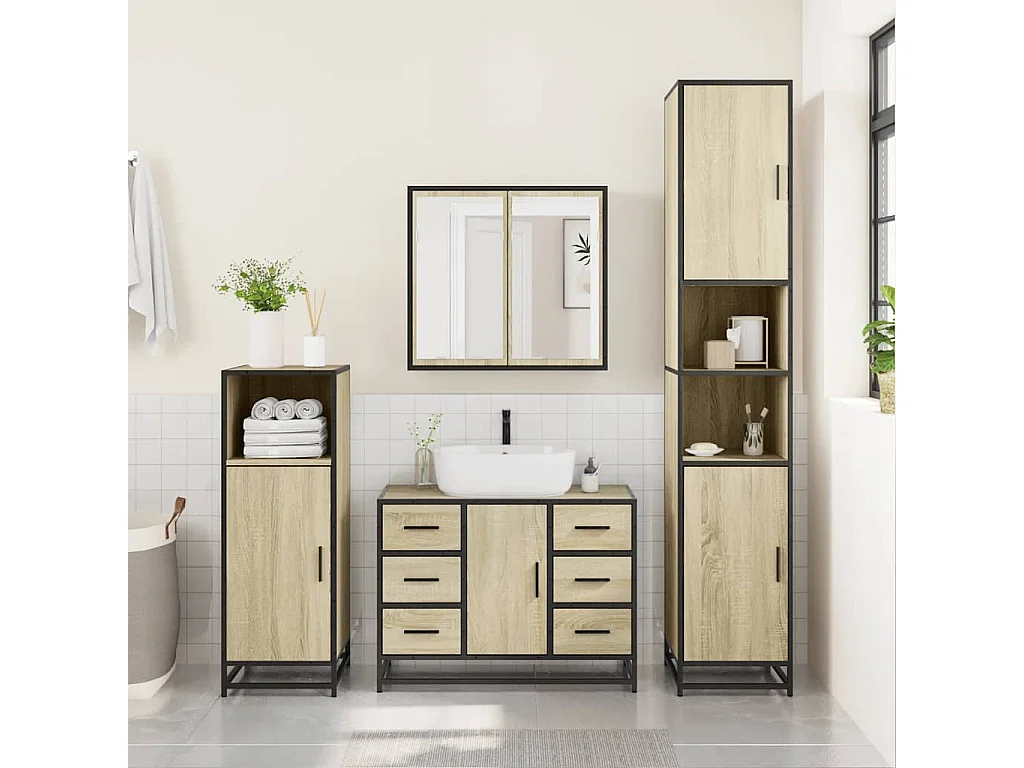 Ensemble de meubles de salle de bain 4 pcs chêne sonoma