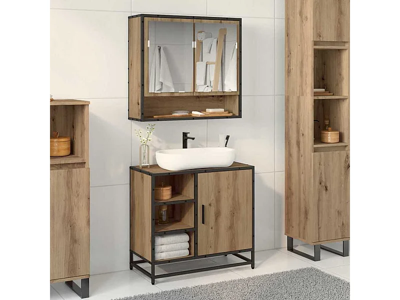 Badkamermeubel met plank, handgemaakt eikenhout