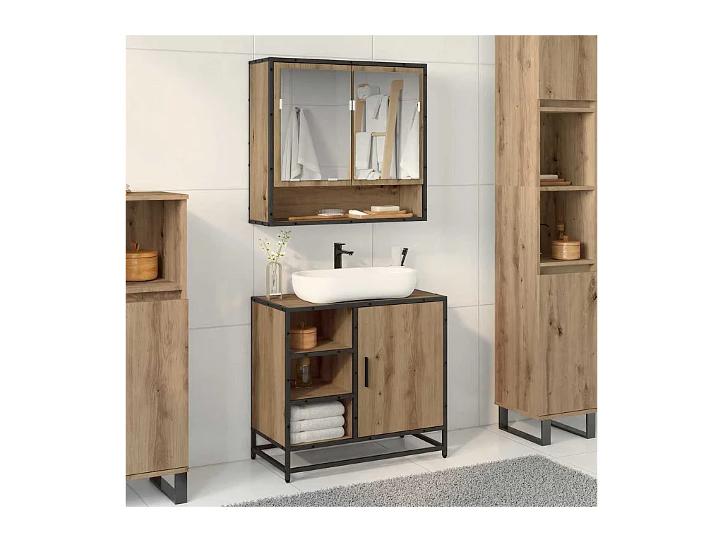 Badkamermeubel met plank, handgemaakt eikenhout