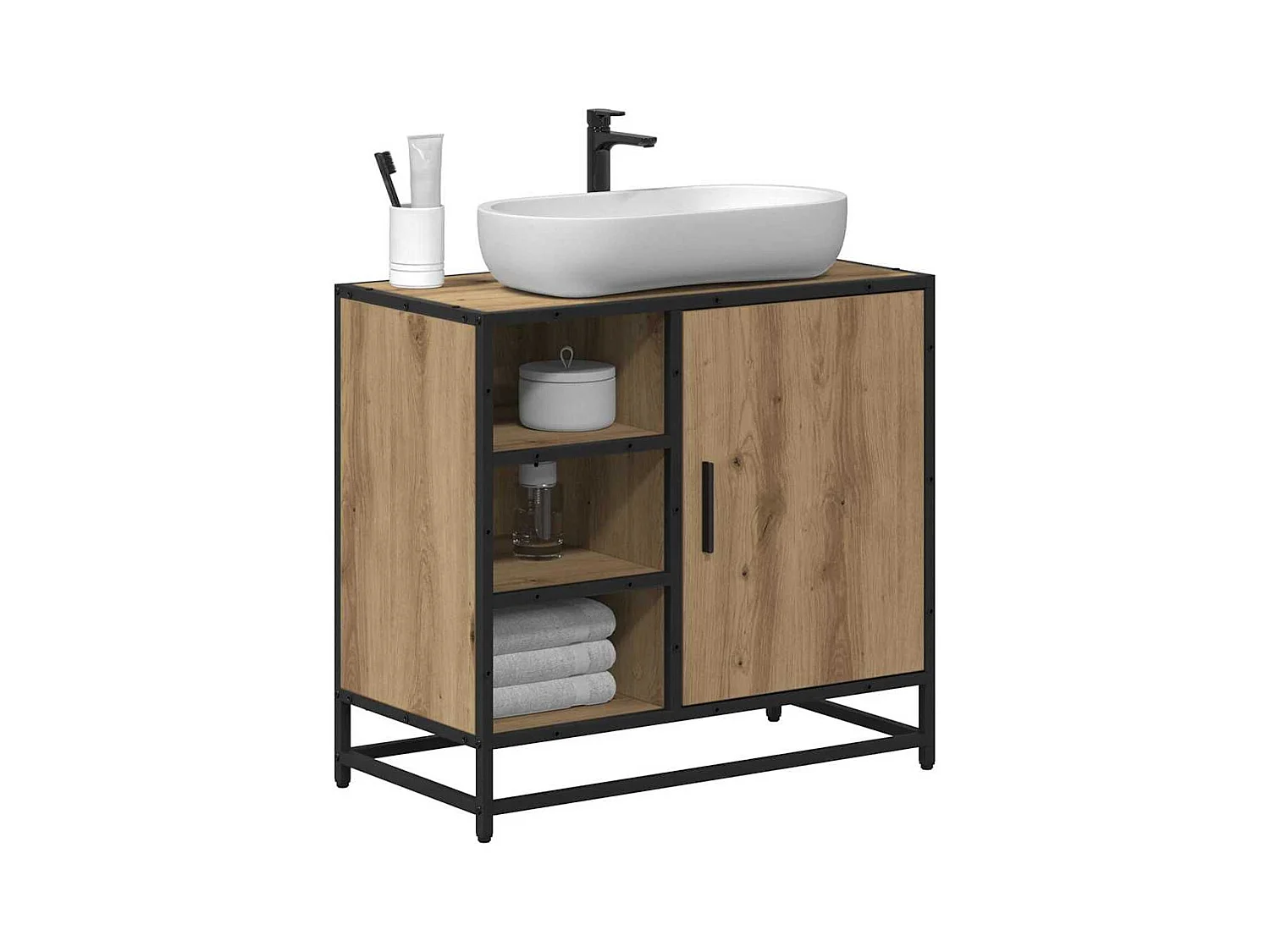 Badkamermeubel met plank, handgemaakt eikenhout