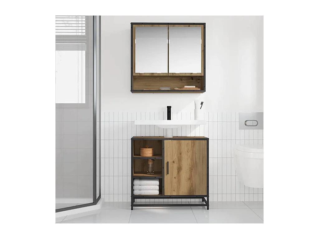 Badkamermeubel met plank, handgemaakt eikenhout