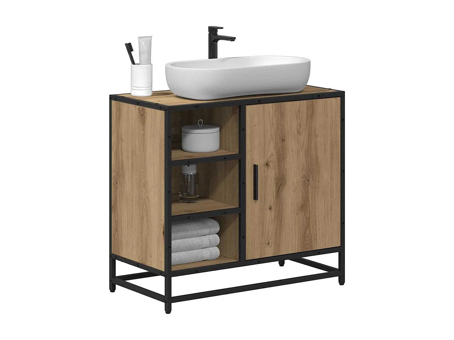 Meuble de Lavabo de Salle de Bain avec étagère chêne artisanal